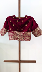 Siya - Deep red velvet with rich kimkhab brocade and embroidery