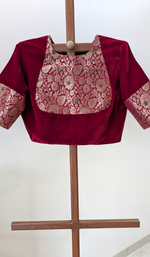 Siya - Deep red velvet with rich kimkhab brocade and embroidery