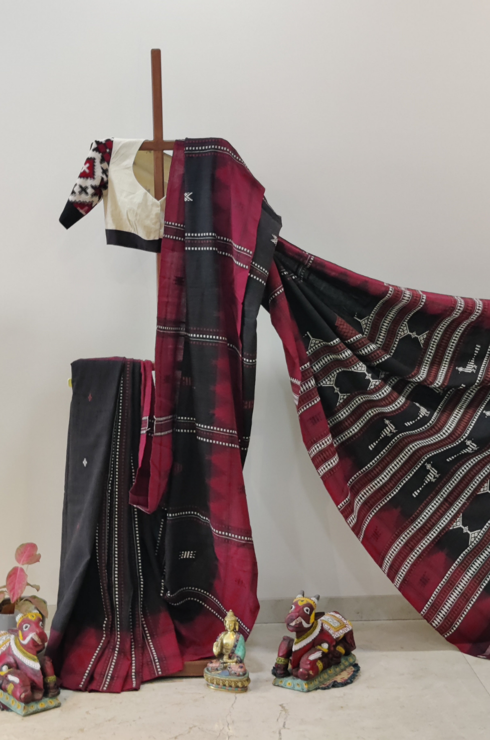 Black with maroon border Kotpad saree
