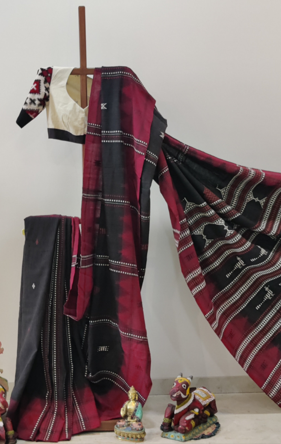 Black with maroon border Kotpad saree