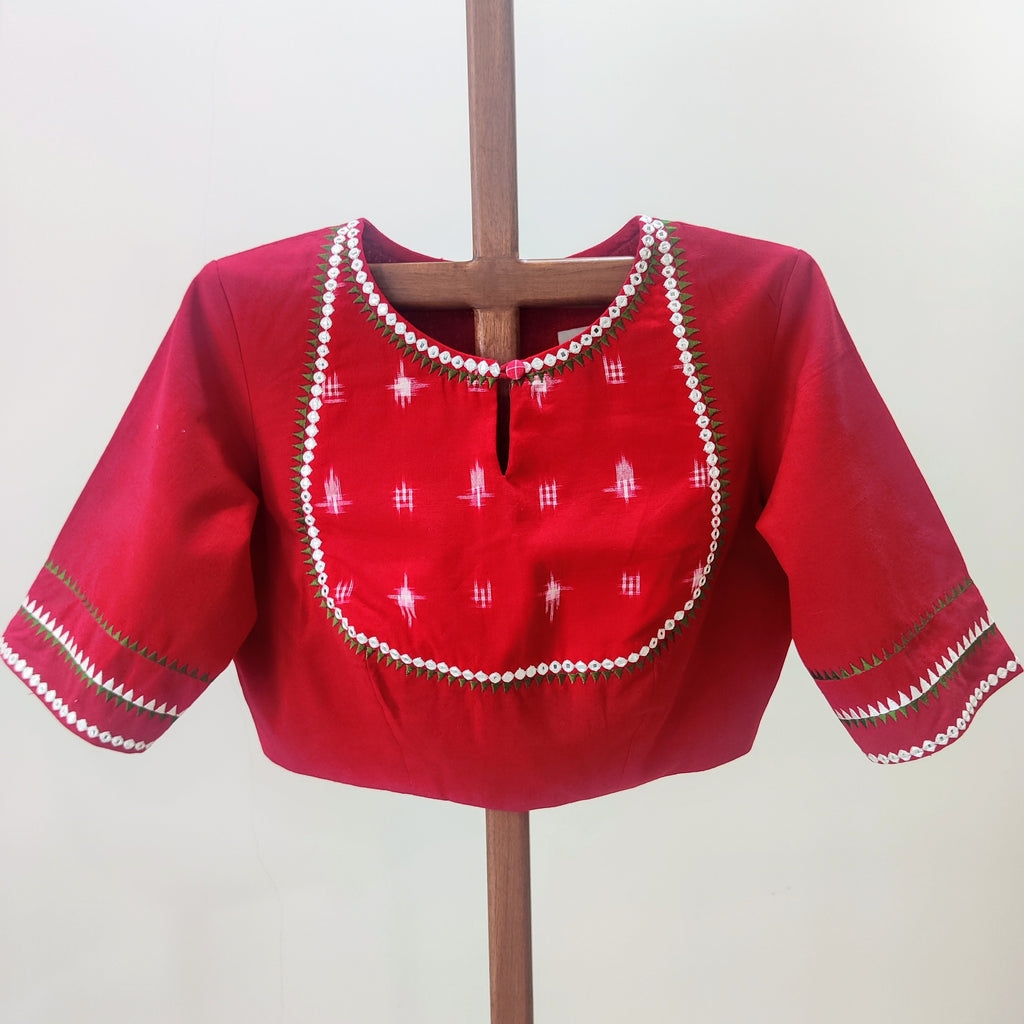 Tushti - Red ikat yoke style blouse