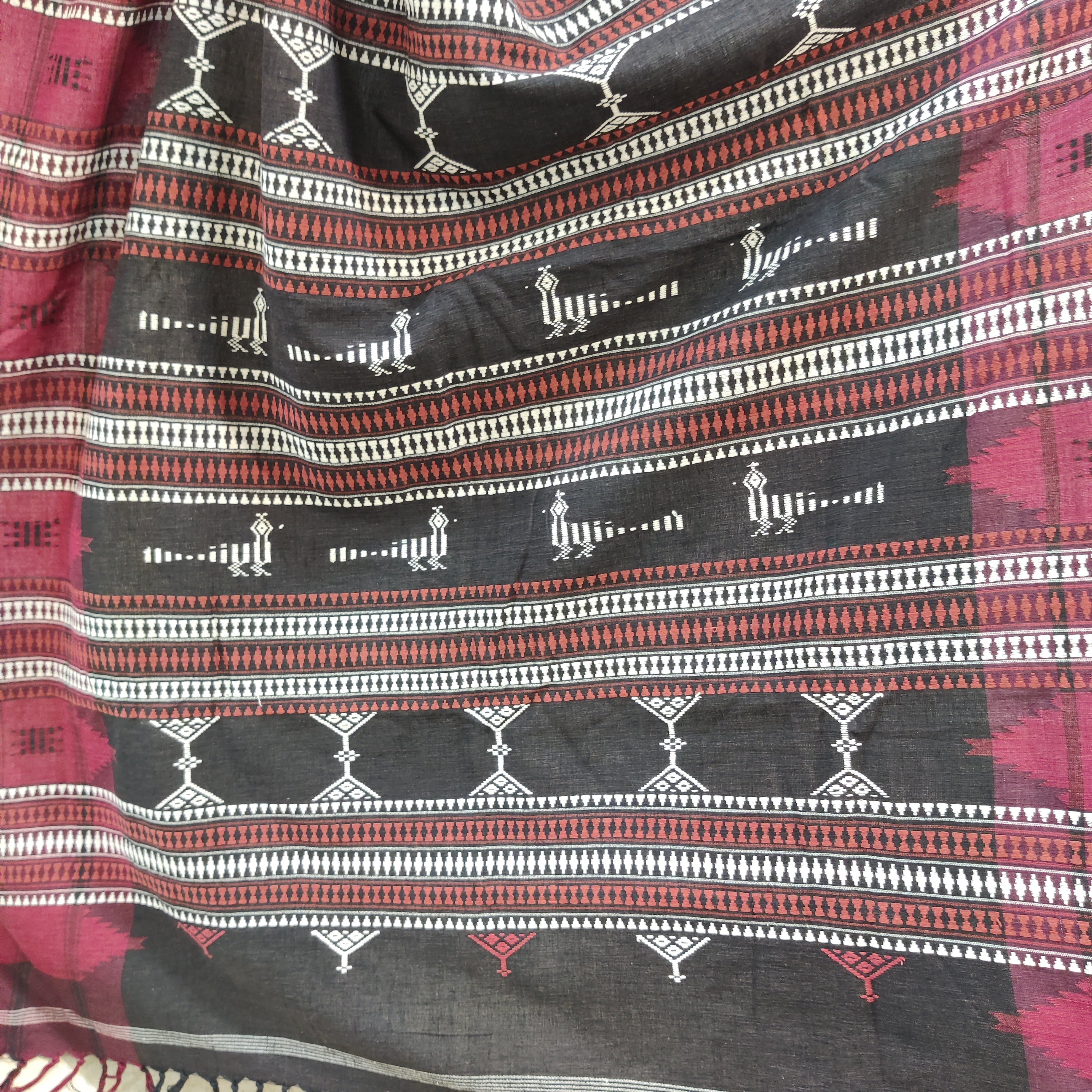 Black with maroon border Kotpad saree