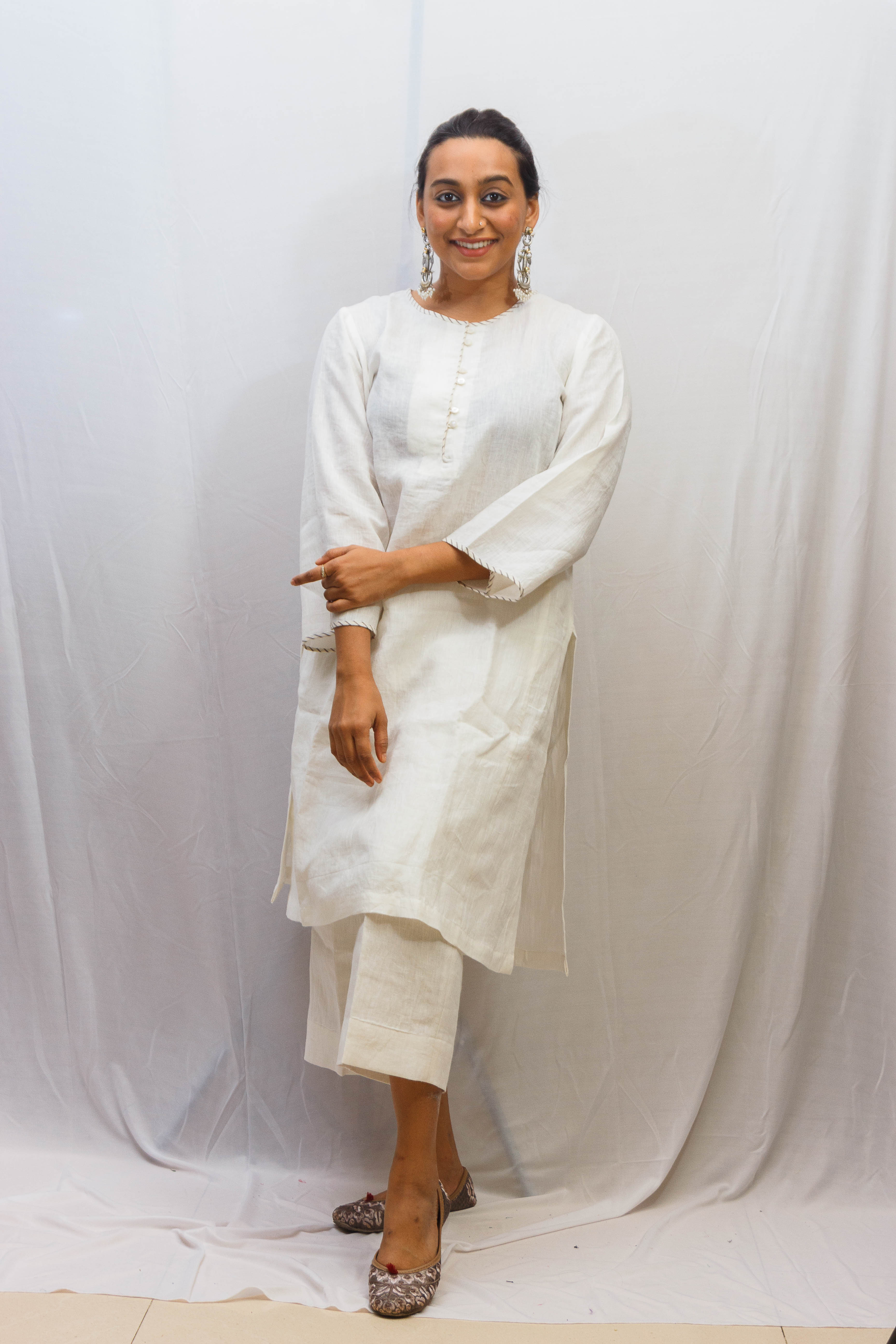 Pearl White Linen Kurta