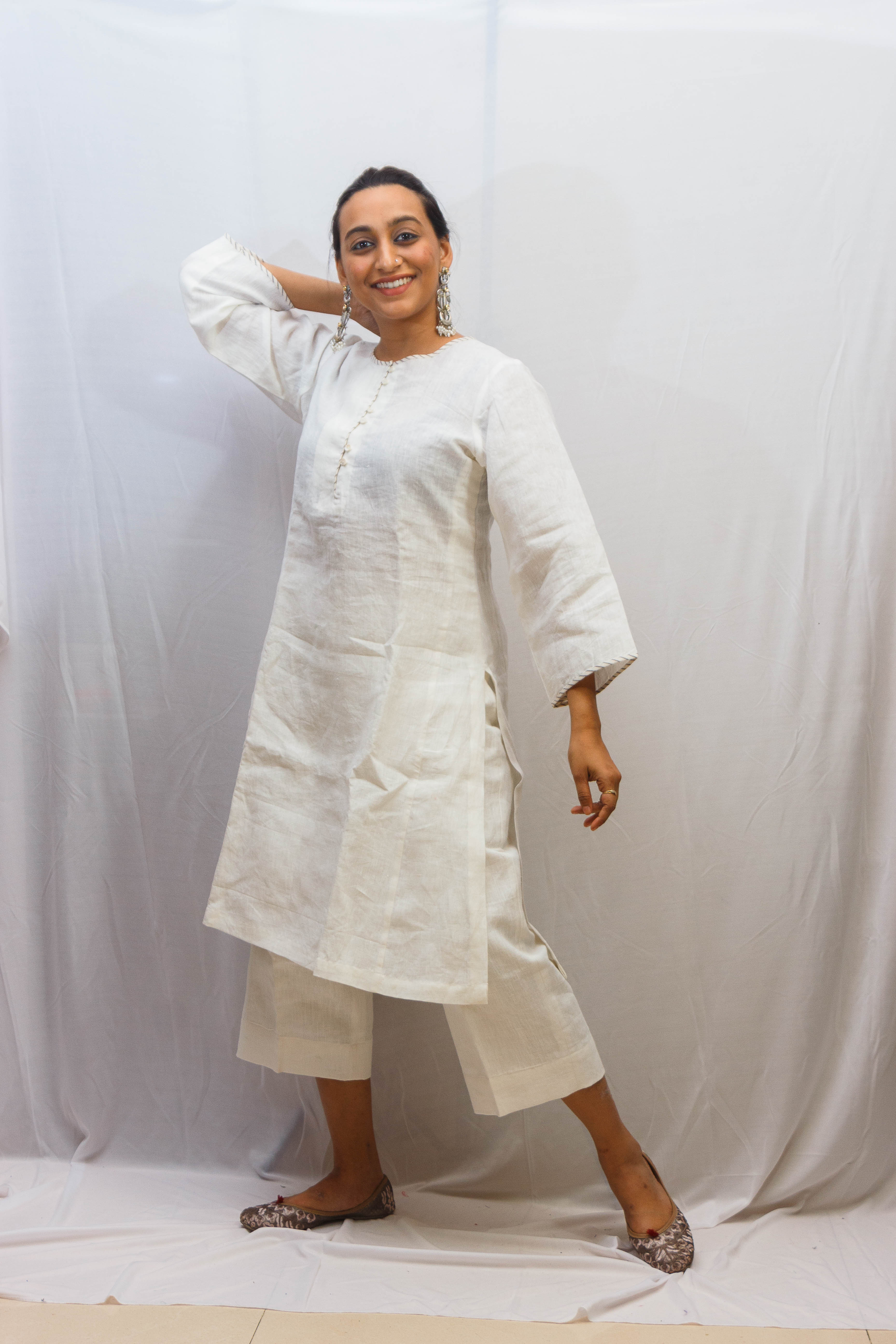 Pearl White Linen Kurta