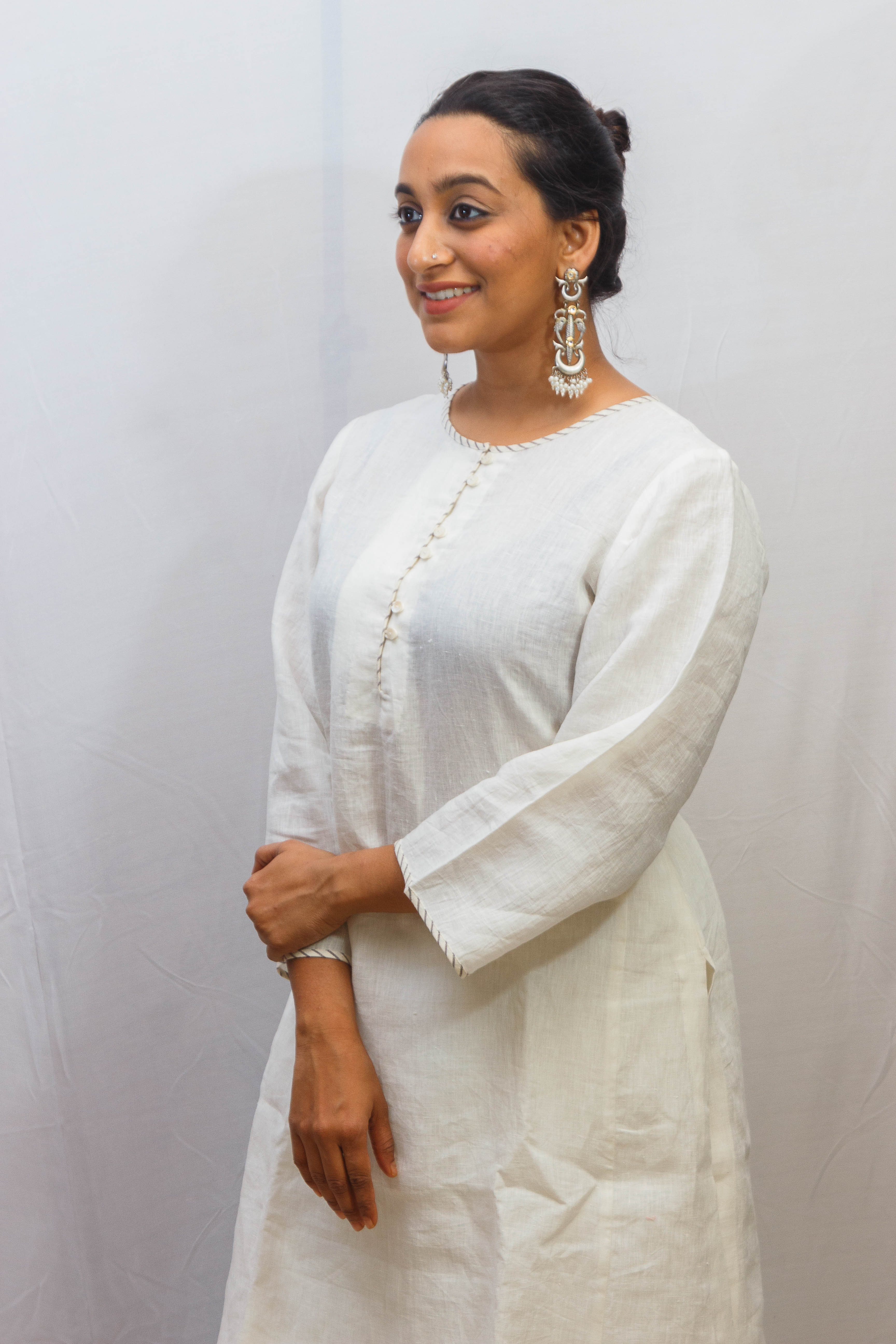 Pearl White Linen Kurta