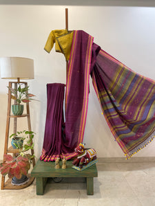 Wine colour bhujodi with lavender and pink pallu