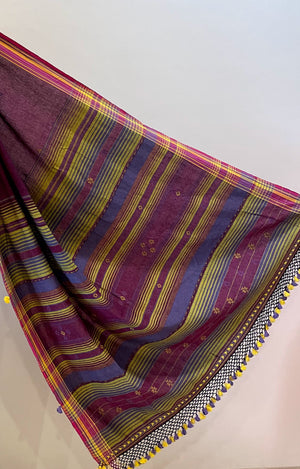 Wine colour bhujodi with lavender and pink pallu