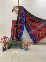 Maroonish red tribal kotpad with ganga jamuna border