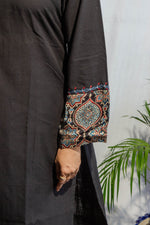 Plain Black Ikat Kurta with Embroidery