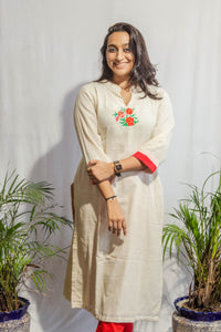 Off White Kora Kurta with Floral Embroidery