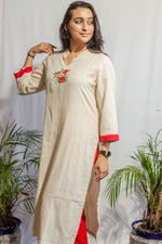 Off White Kora Kurta with Floral Embroidery