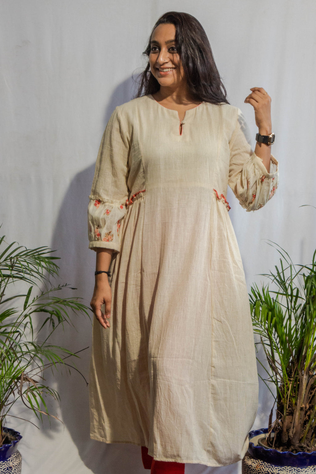 Off-White Kalacotton and Mul Embroidered Kurta