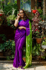Purple and Green Modal Saree with Shibori Pallu