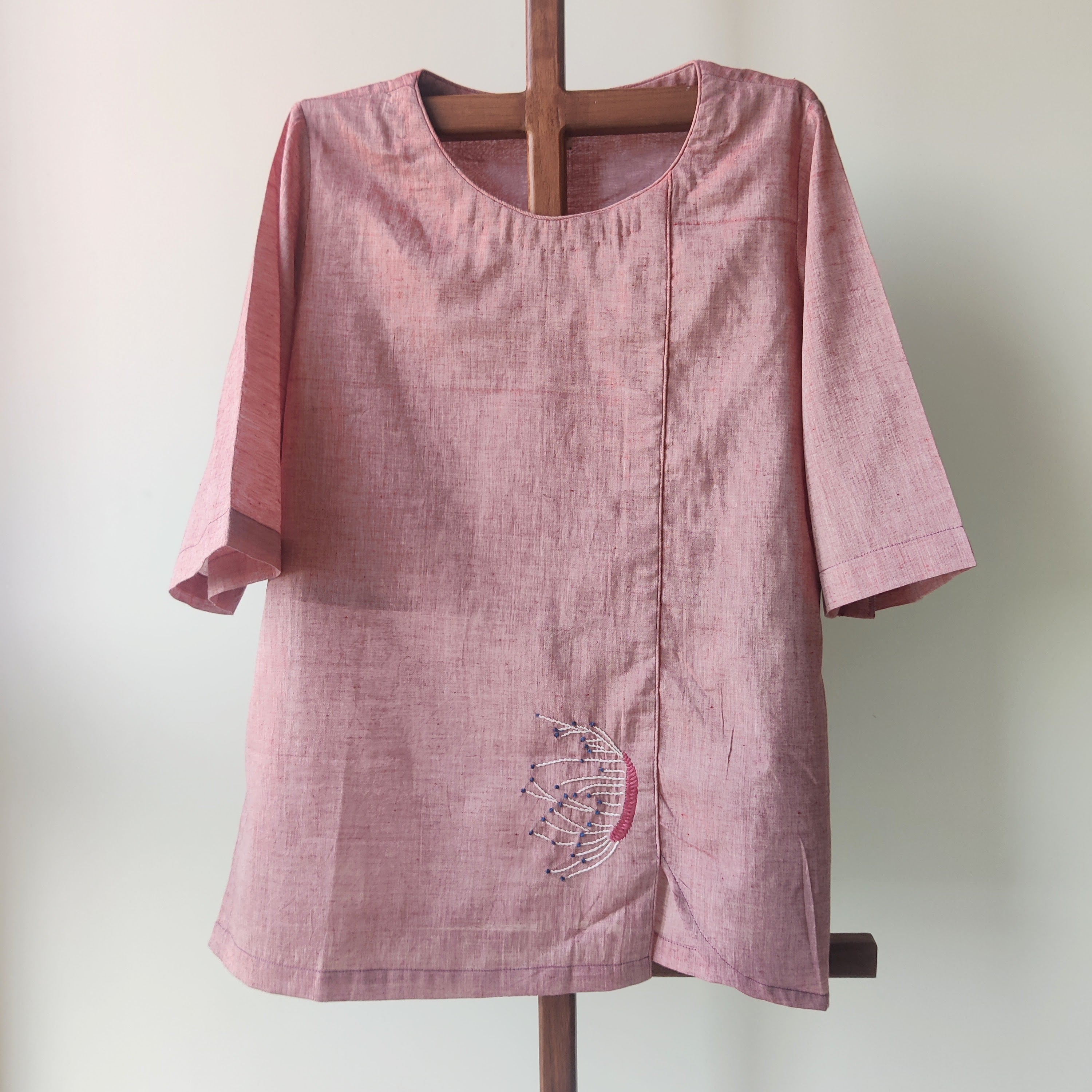 Pink Muslin Top with Embroidery