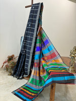 Black Berhampur Patta with colourful double palla