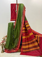 Green Eri Silk with Red Border