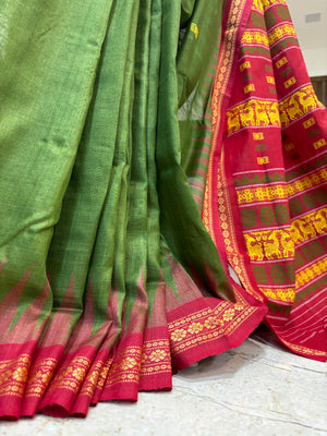 Green Eri Silk with Red Border