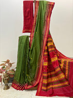 Green Eri Silk with Red Border