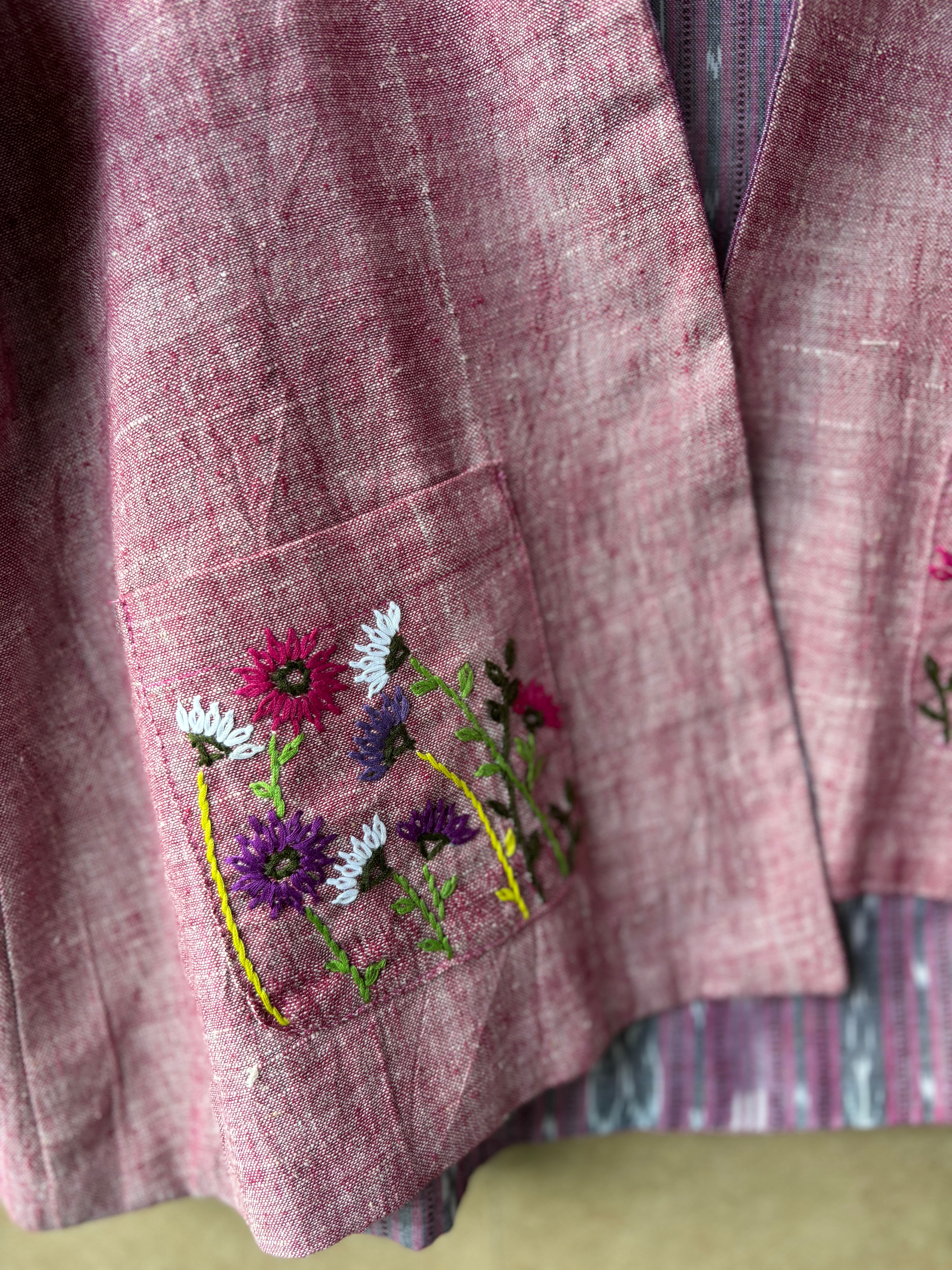 Pink Kalacotton and Sambhalpuri Reversible Jacket with Embroidery