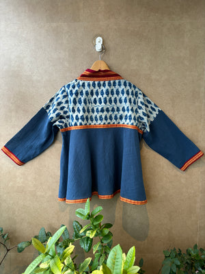 Indigo Kalcotton and Blockprint Umbrella cut Jacket