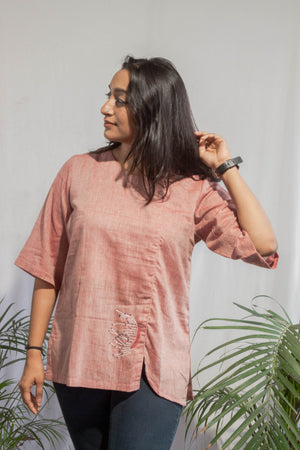 Pink Muslin Top with Embroidery