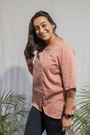 Pink Muslin Top with Embroidery