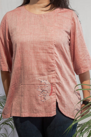 Pink Muslin Top with Embroidery