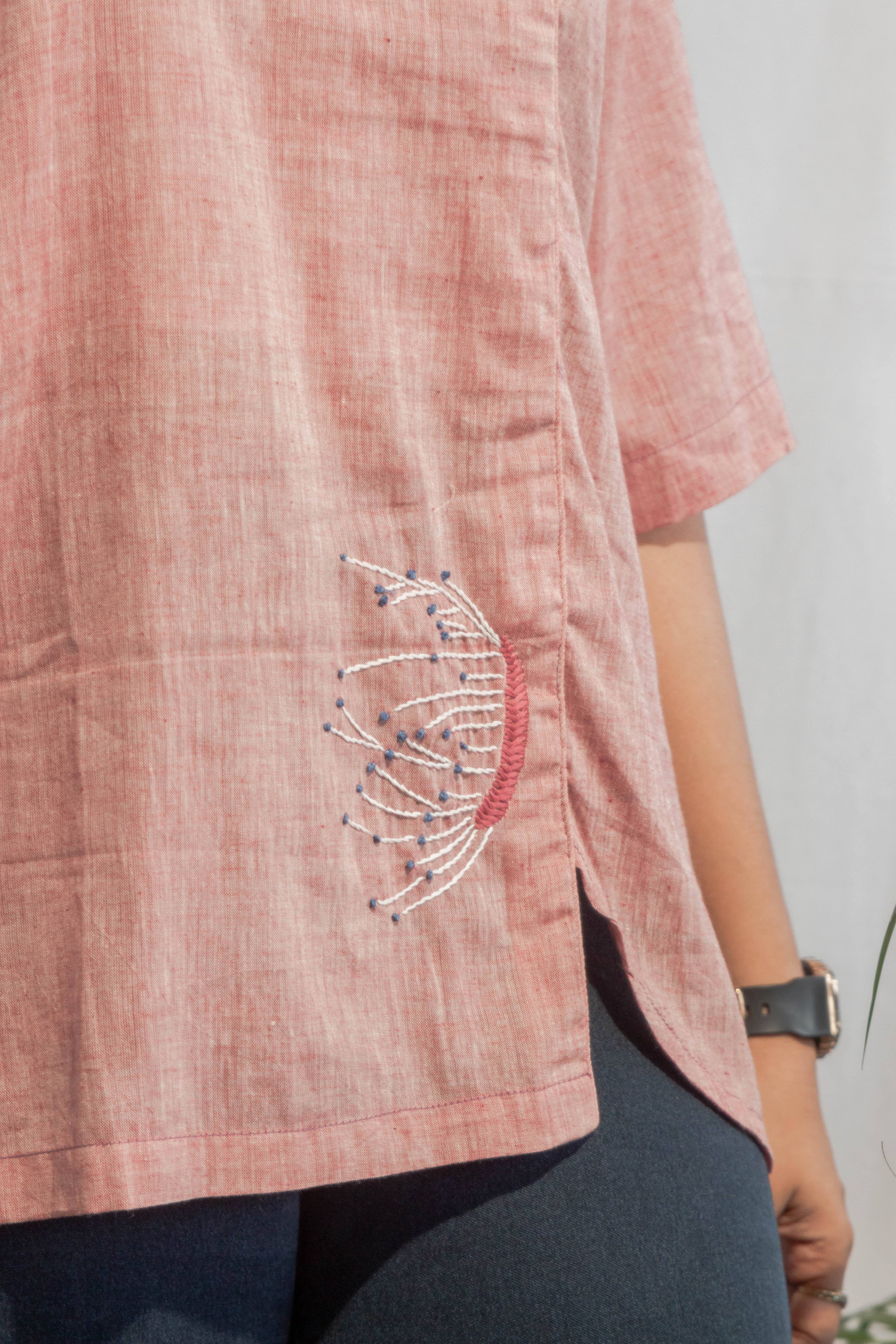 Pink Muslin Top with Embroidery