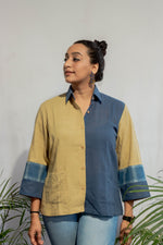 Colour Blocked Indigo and Khaki Kalacotton Shirt Top