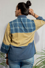 Colour Blocked Indigo and Khaki Kalacotton Shirt Top