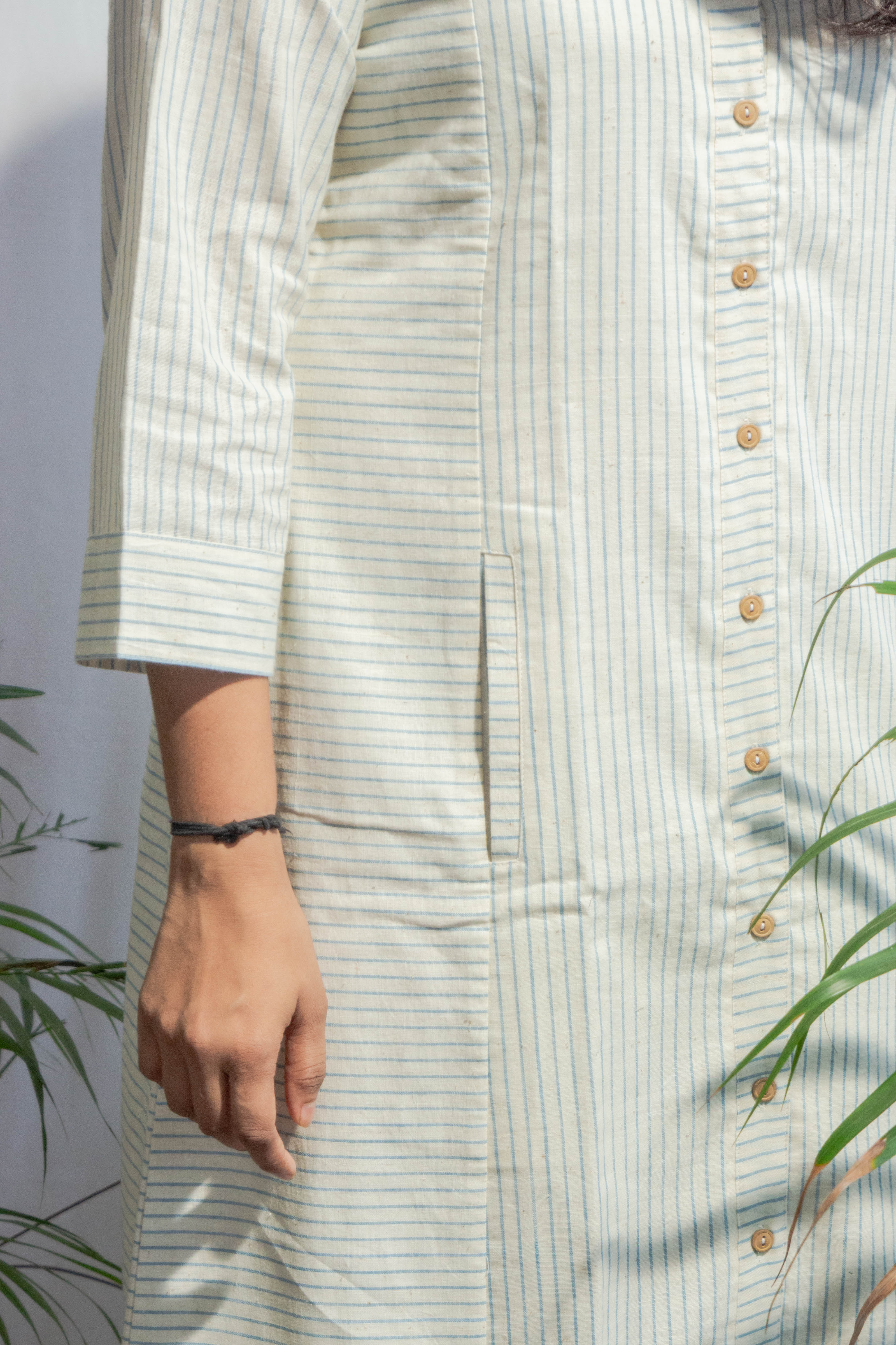 White Striped freedom fabric Shirt Dress