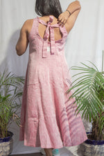 Panelled linen dress with silver applique dress