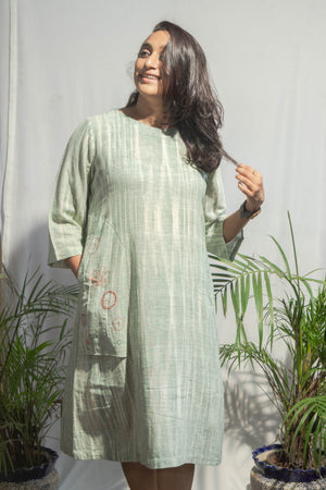 Sage Green Freedom Fabric Dress with Embroidery