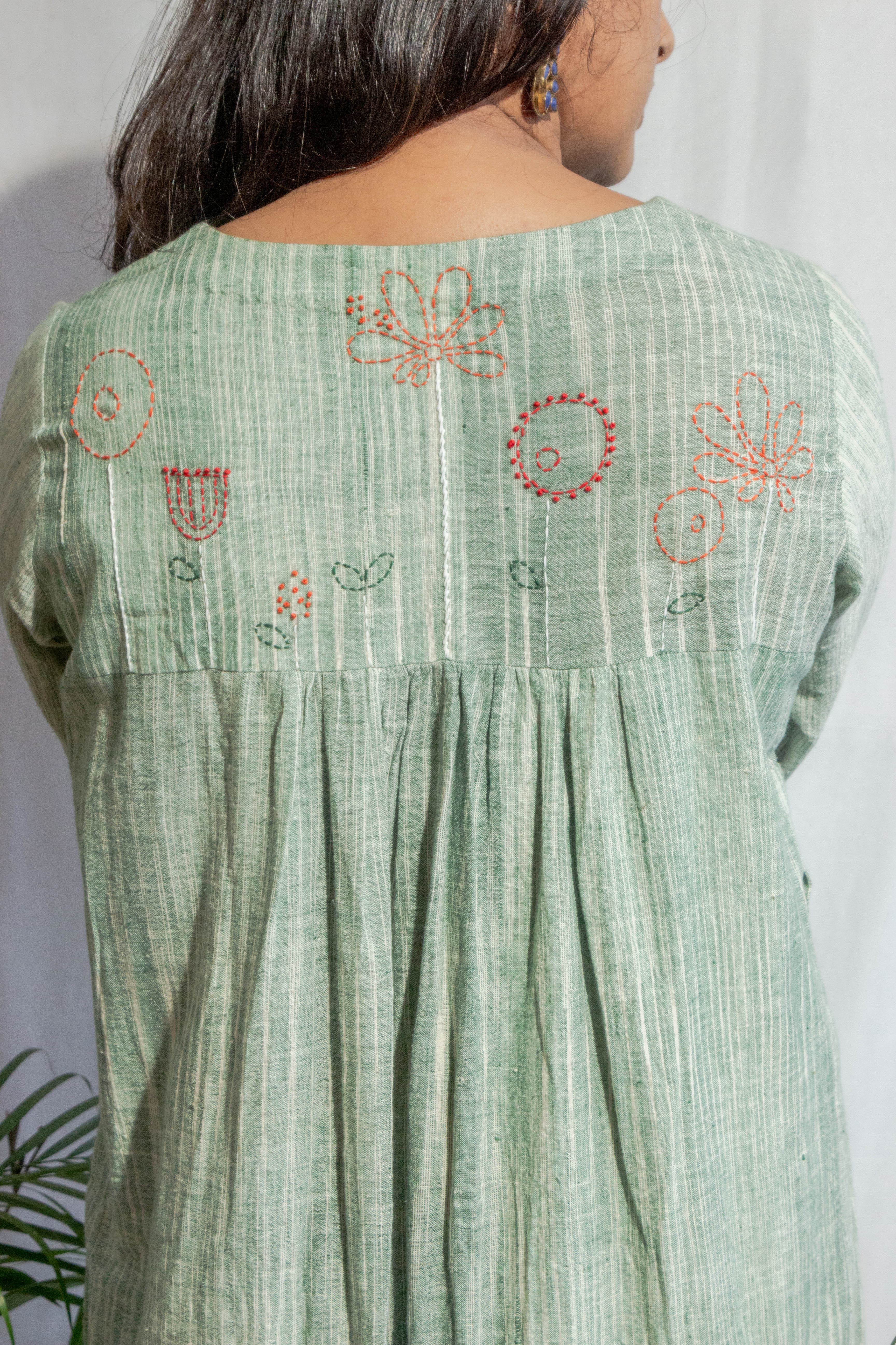 Sage Green Freedom Fabric Dress with Embroidery