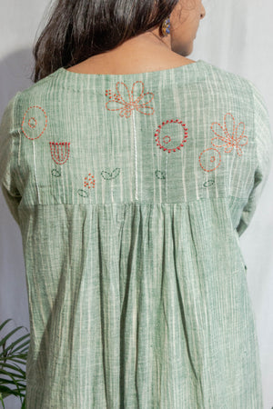 Sage Green Freedom Fabric Dress with Embroidery