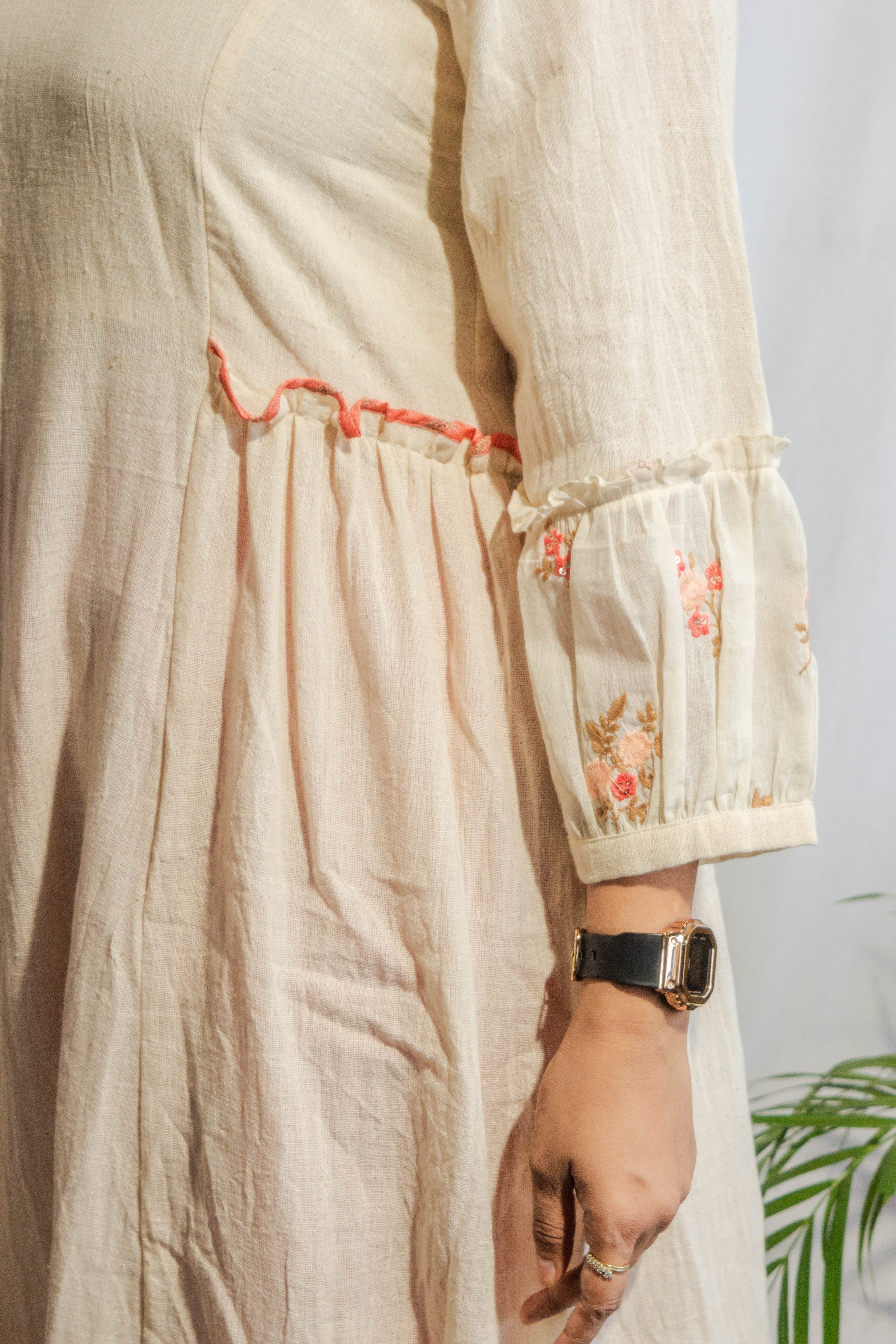 Off-White Kalacotton and Mul Embroidered Kurta