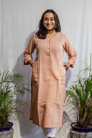 Peach Orange Kalacotton Kurta