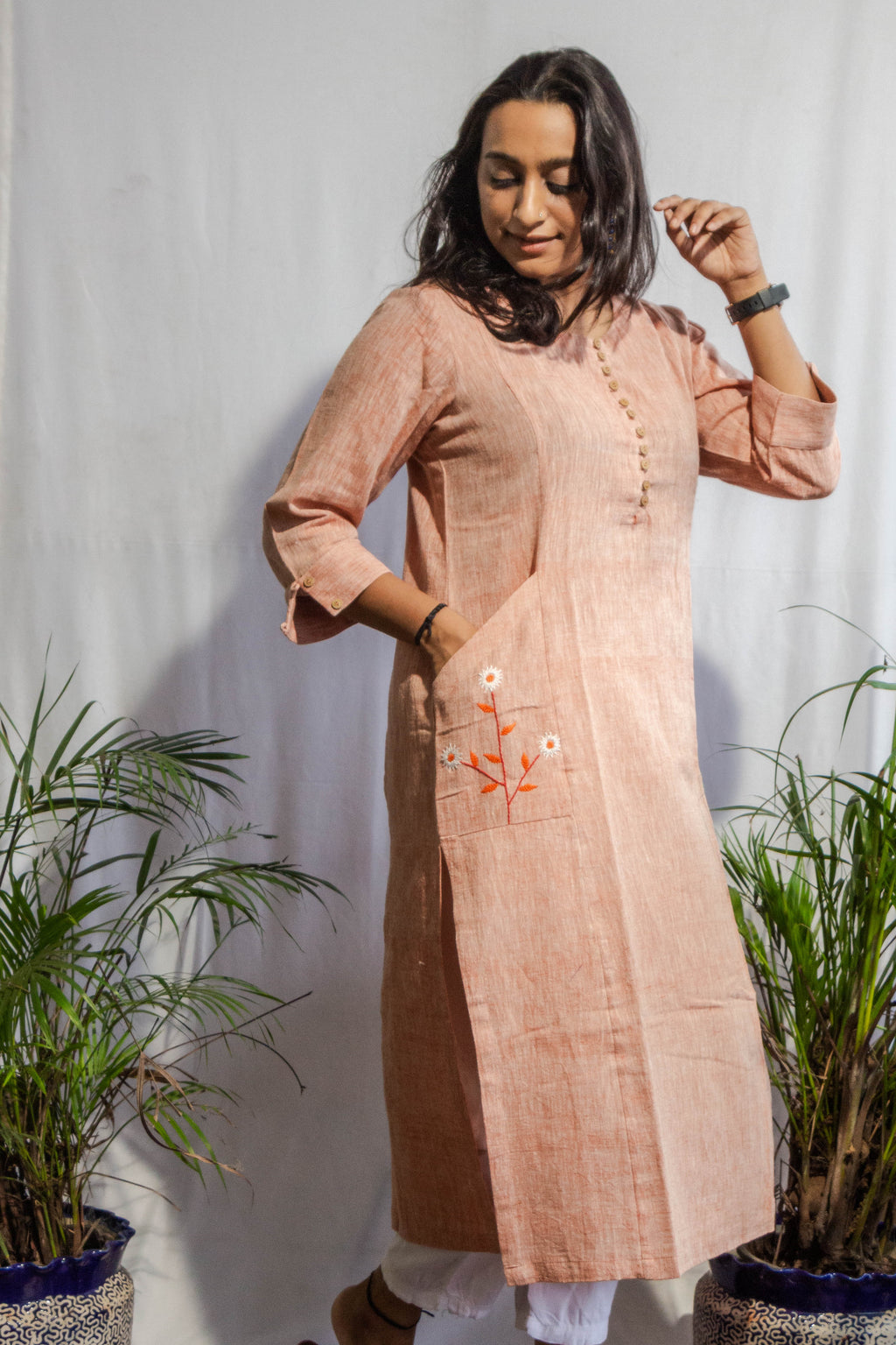 Peach Orange Kalacotton Kurta