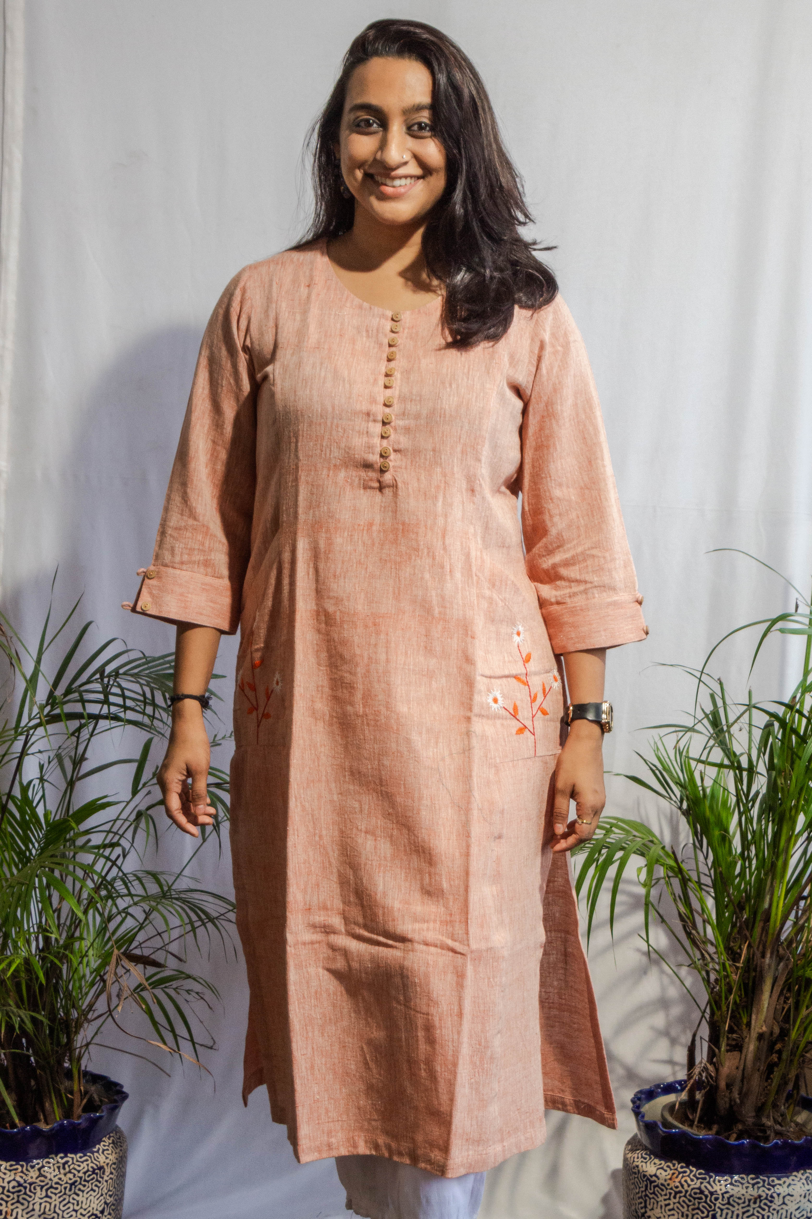 Peach Orange Kalacotton Kurta