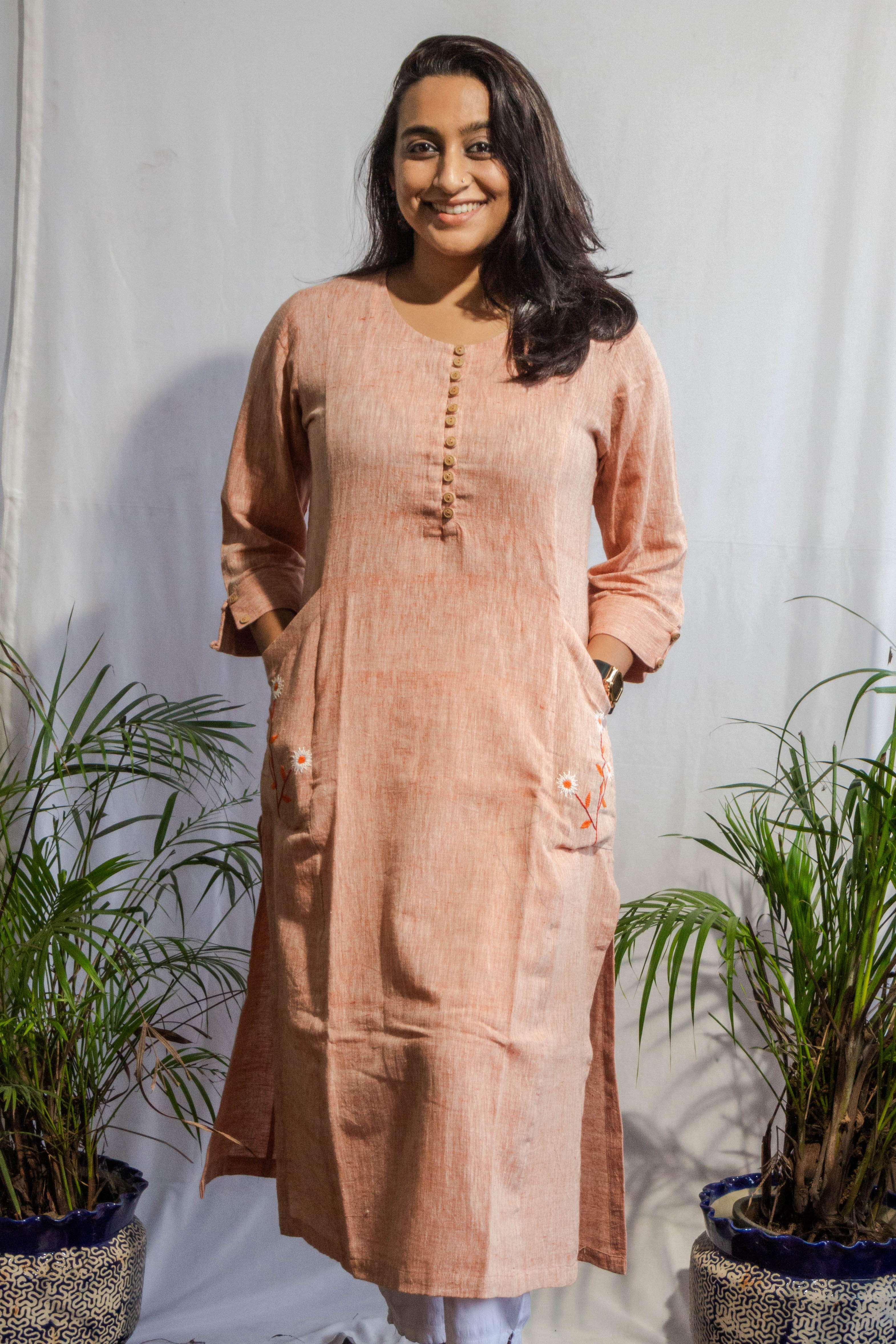 Peach Orange Kalacotton Kurta