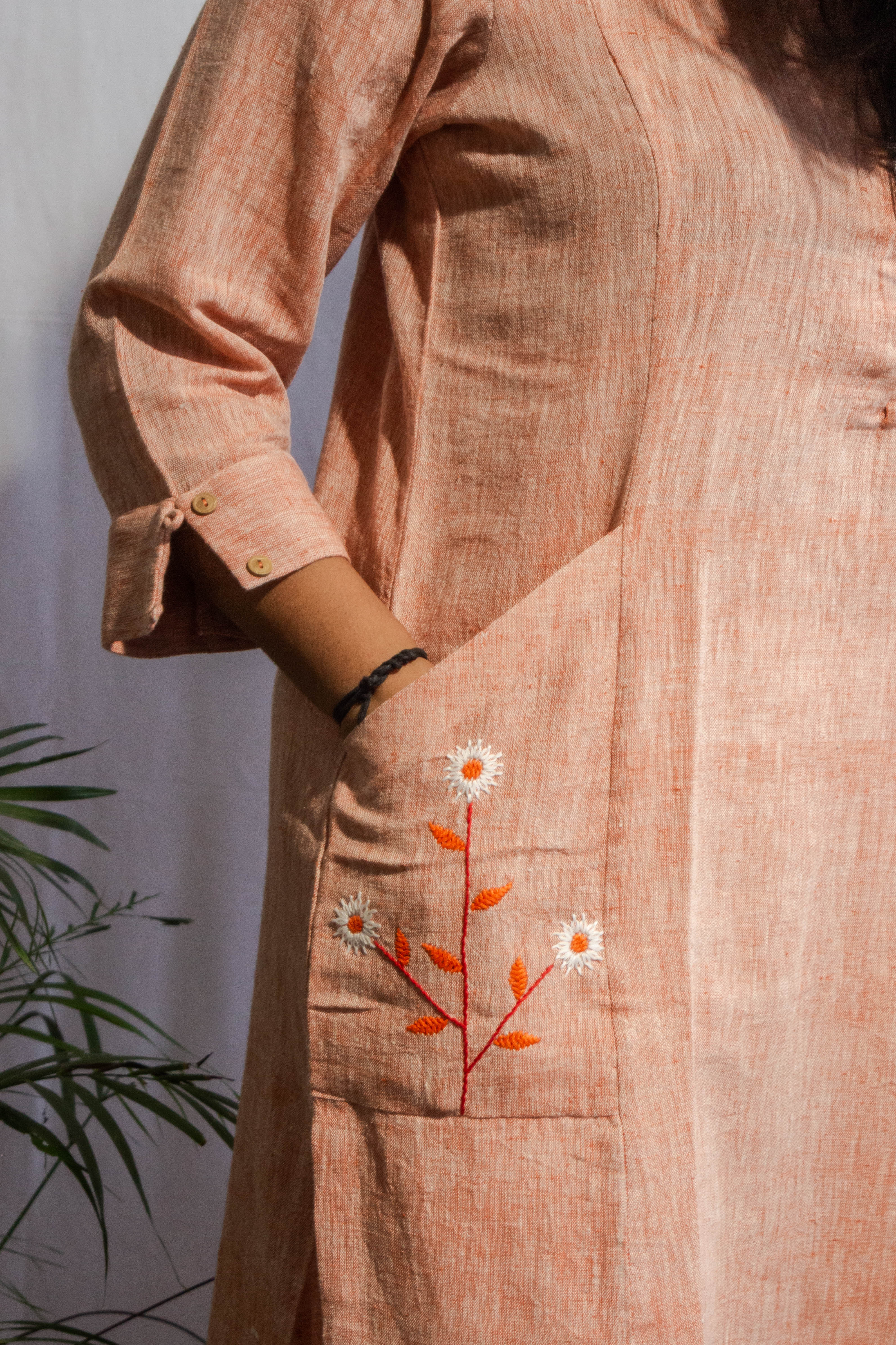 Peach Orange Kalacotton Kurta