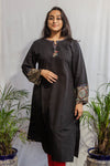 Plain Black Ikat Kurta with Embroidery