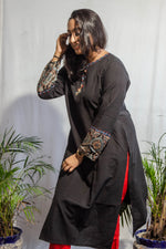 Plain Black Ikat Kurta with Embroidery