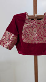 Siya - Deep red velvet with rich kimkhab brocade and embroidery