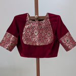 Siya - Deep red velvet with rich kimkhab brocade and embroidery