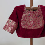 Siya - Deep red velvet with rich kimkhab brocade and embroidery