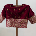 Siya - Deep red velvet with rich kimkhab brocade and embroidery