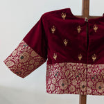Siya - Deep red velvet with rich kimkhab brocade and embroidery