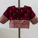 Siya - Deep red velvet with rich kimkhab brocade and embroidery