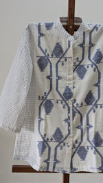 White with blue checkered muslin jamdani top